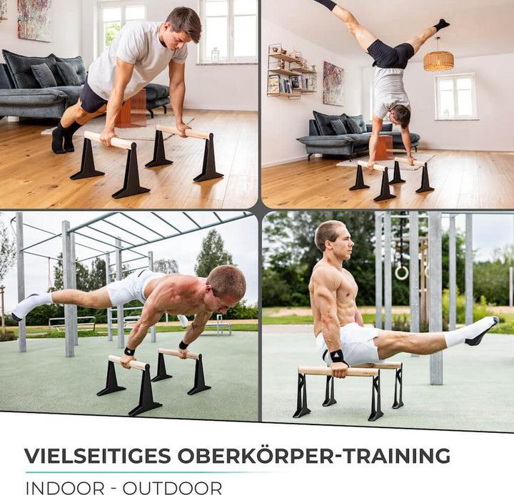 Produktbild Pullup & Dip Hochwertige Holz Parallettes mit ergonomischem Holzgriff und Blech Fen, low oder medium Ausfhrung