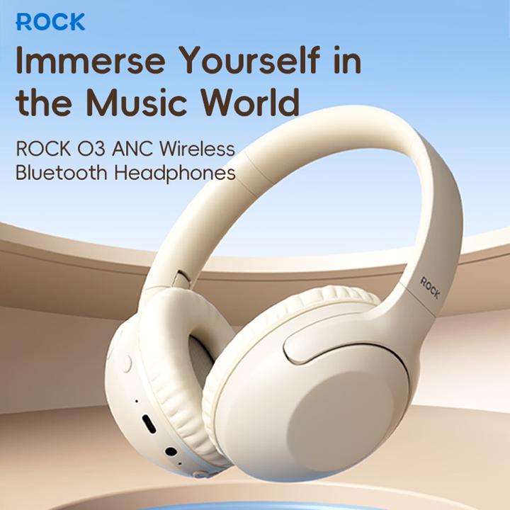 Image du produit Rock - O3 ANC Wireless Headphones RAU0773 - Bluetooth-Kopfhörer, Beige (15 h, Sans fil)