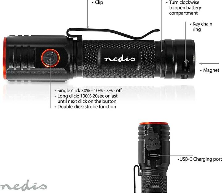 Produktbild Nedis LED-Taschenlampe (2.80 cm, 2000 lm)