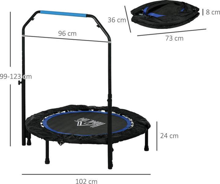 Actual product image Homcom Fitness-Trampolin Stahl, Kunststoff Schwarz+Blau (102 cm)