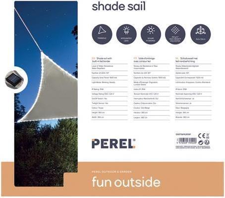 Produktbild Perel SONNENSEGEL MIT LED-BELEUCHTUNG - DREIECKIG - 3.6 x 3.6 x 3.6 m - TAUPE