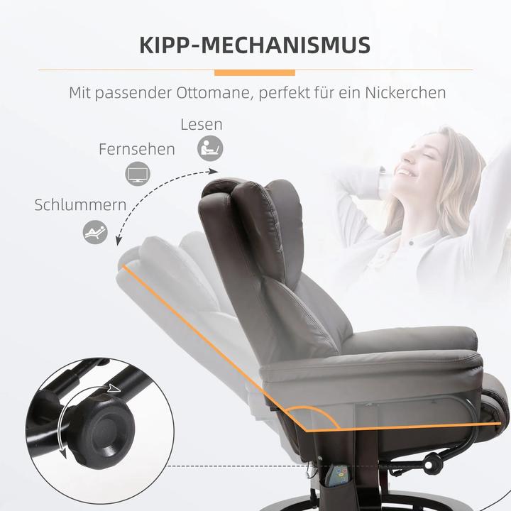 Immagine prodotto Swisshandel24 Poltrona relax poltrona massaggiante con poggiapiedi, funzione reclinabile in similpelle marrone