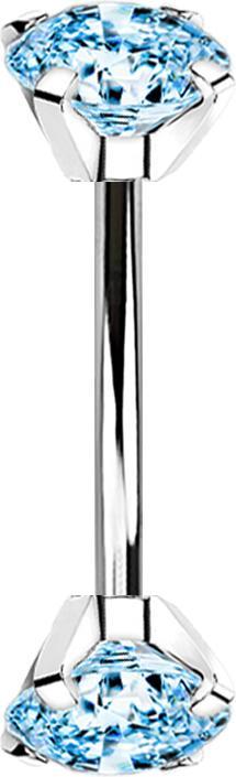Produktbild Star Piercing Micro Banane silber Innengewinde mit zwei Kristalle aqua gefasst (Chirurgenstahl 316L)