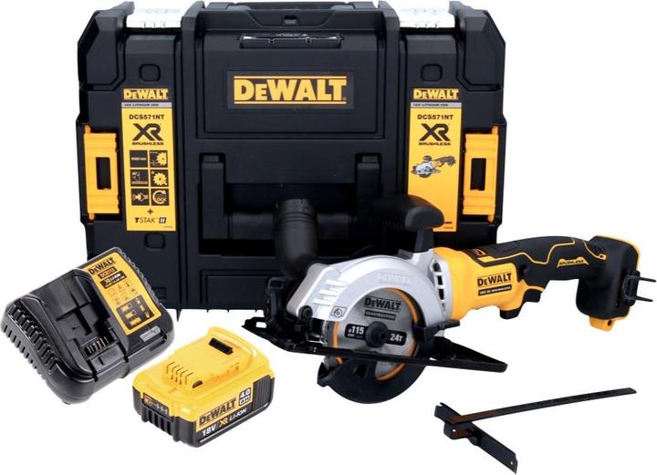 Produktbild DeWalt DCS 571 M1 Akku Handkreissäge 18 V 115 mm Brushless + 1x Akku 4,0 Ah + Ladegerät + TSTAK