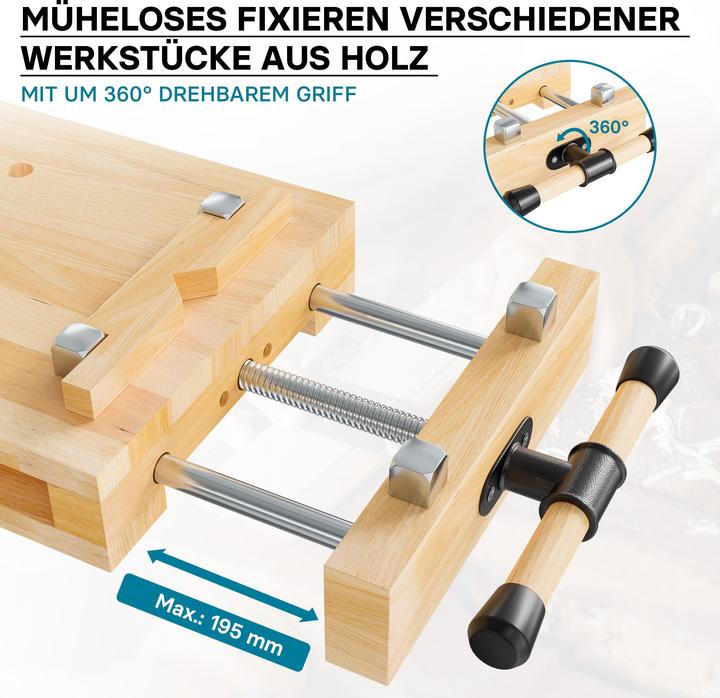 Actual product image Wiltec XPOtool Portable Workbench & Vice, Mobile Mini-bench, Made of Beech Wood for Clamping & Plan (28 cm, 45.50 cm)