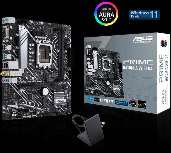 Productafbeelding ASUS MB PRIME -A WIFI Intel,1700,DDR4,mATX (LGA 1700, Intel H610, mATX)