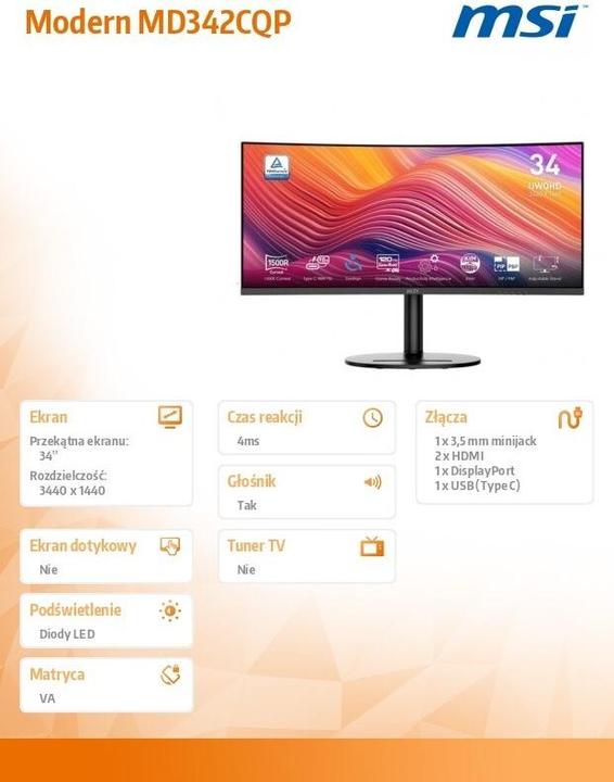 Actual product image MSI Modern MD342CQP (3440 x 1440 pixels, 34")