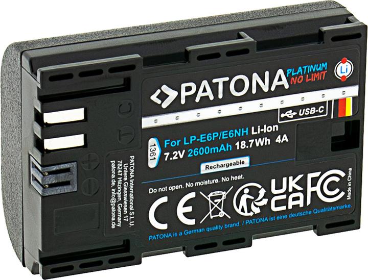 Image du produit Patona Platinum Canon LP-E6P USB-C (Batterie de l'appareil photo)