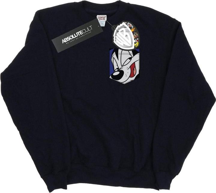 Looney Tunes Pepe Le Pew Face Faux Pocket Sweatshirt (L)
