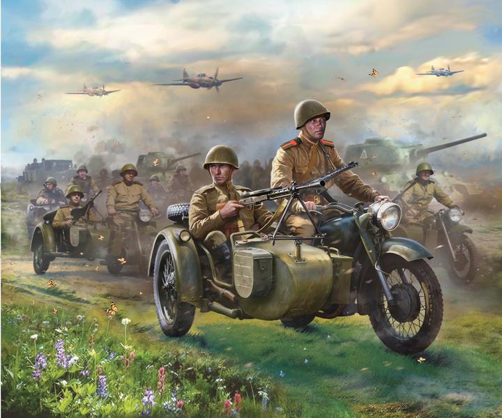 Produktbild 1:72 Sov.motorc.M-72 w/sidecar&crew WWII