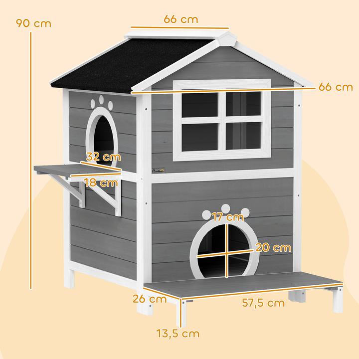 Produktbild PawHut Katzenhaus Tannenholz Grau (Katze)