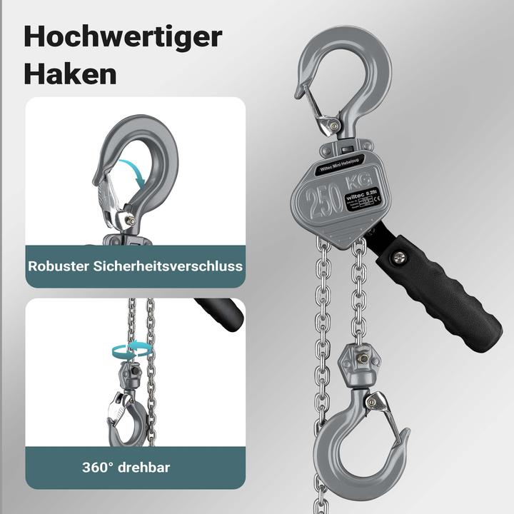 Produktbild Wiltec Mini Hebelzug bis 250kg Handkettenzug 1,5m Hubhöhe Kettenzug Hebezeug