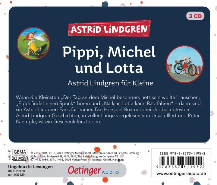 Image du produit Pippi, Michel et Lotta (Astrid Lindgren, Katrin Angel King, Kay Poppe, Ursula Illert, Frank Gustavus, Peter se bat, Thyra Dohrenburg, Anna-Liese Kornitzky, Cäcilie Heinig, Charles Kurt Peters, Allemand)