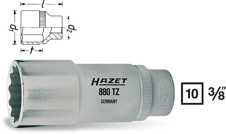 HAZET Socket ∙ 12-point 880TZ-12 ∙ Square, hollow 10 mm (3/8 inch) ∙ Outside 12-point traction prof… (12 mm)
