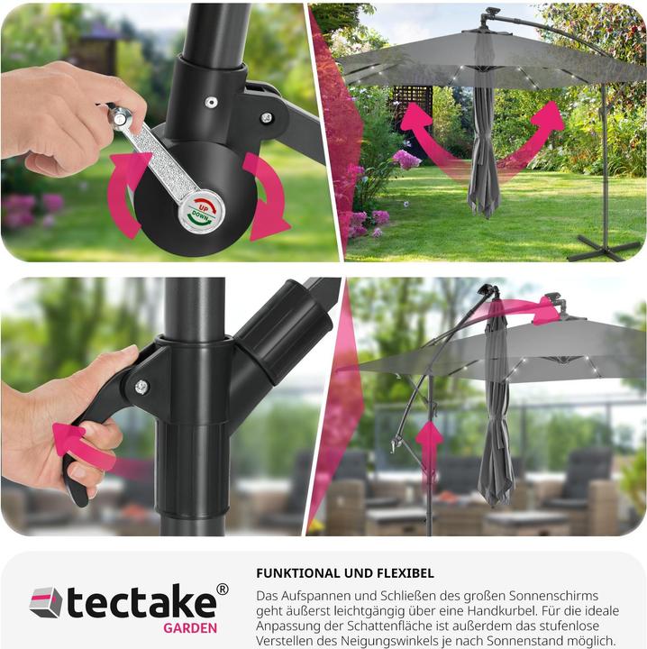 Immagine prodotto tectake Ombrellone Sunna LED-Solar con manovella 2,5 x 2,5 m (2.50 m)