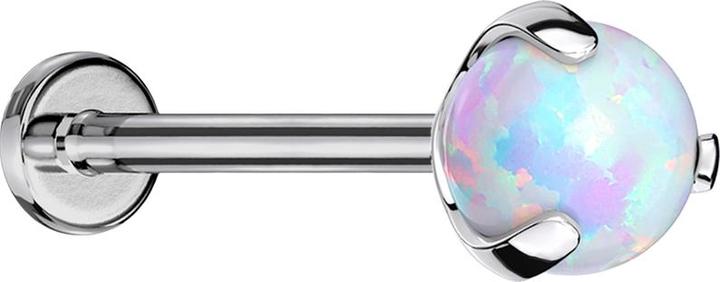 Star Piercing Micro Threadless Labret silber mit Kugel Opal weiss gefasst (Titan G23, ohne Messing)