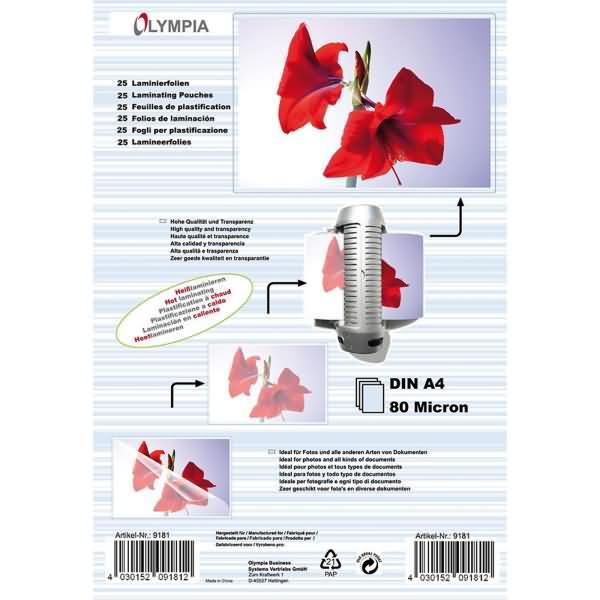 Produktbild Olympia Laminierfolien DIN (A4, 25 Stück, 80 µm)