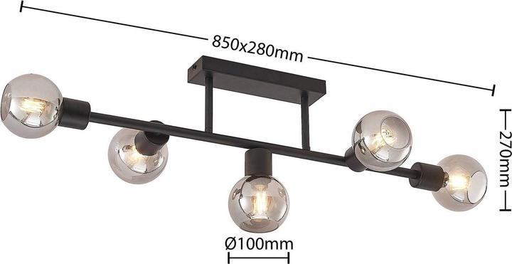 Produktbild Lindby Biscala LED-Deckenlampe 5fl. schwarz/rauch (2350 lm, E14)