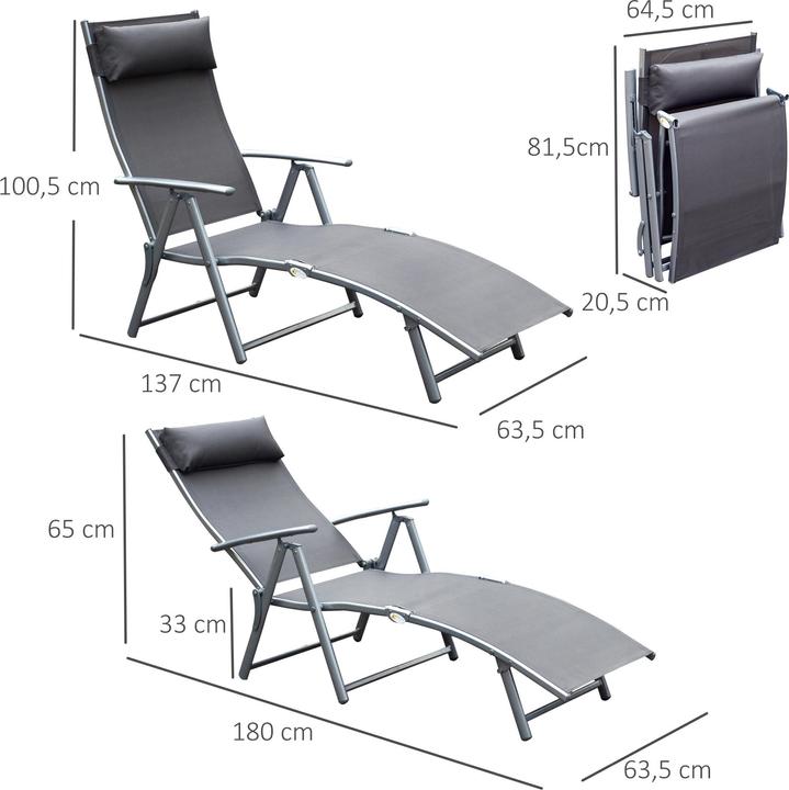 Produktbild Outsunny Gartenliege Metall, Stoff Grau (137 cm)