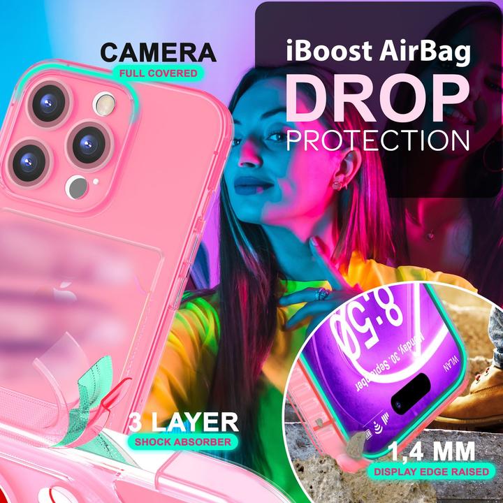 Produktbild Nalia Klar Transparente Neon Silikon Hülle Kartenhalter (Apple iPhone 16 Pro)