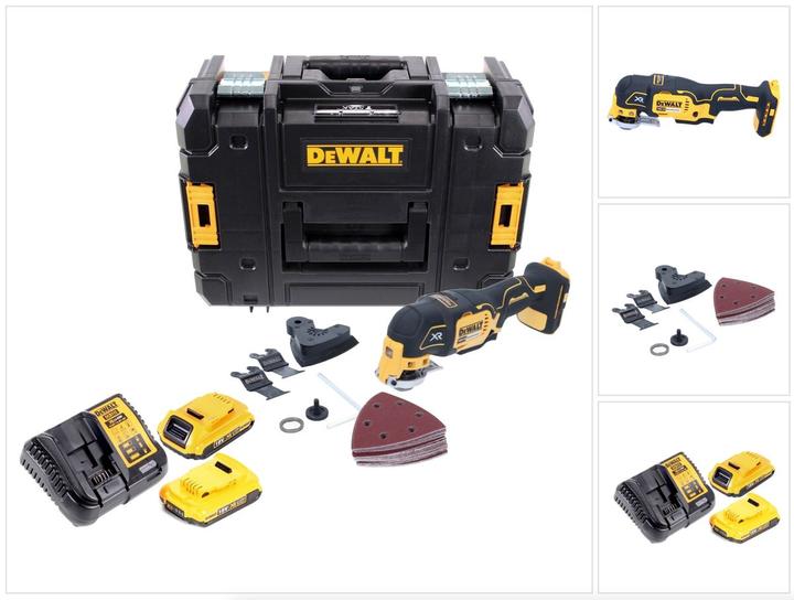 DeWalt DCS 355 D2 Akku Oszillierer Multitool 18 V Brushless + 2x Akku 2,0 Ah + Ladegerät + 29 tlg. Z