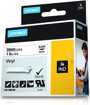 Produktbild Dymo Rhino 24mm schwarz auf weiß Vinyl (3.10 cm, Weiss)