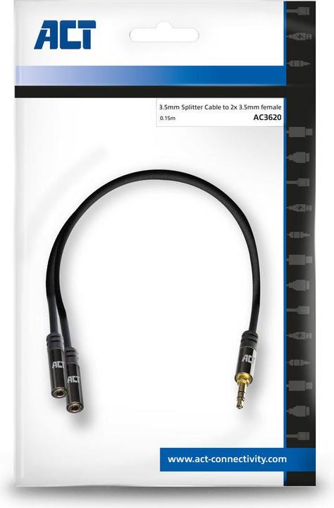 Actual product image 0.15 meters High Quality audio splitter cable 3.5 mm jack male - 2x female (0.15 m, 3.5mm jack (AUX))