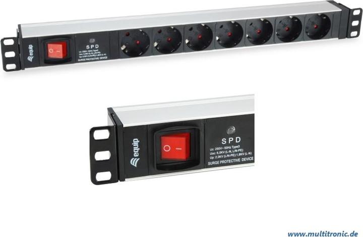 Produktbild equip Steckdosenleiste 1HE7fach mit Ü-Schutz + Schalt (7 x, CEE 7/3, 1.80 m)
