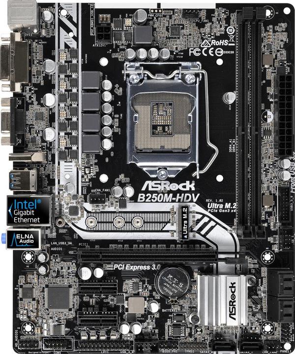 Produktbild AsRock B250M-HDV - Motherboard - micro ATX - LGA1151 Socket - B250 - USB 3.0 - Gigabit (LGA 1151, Intel B250, mATX)