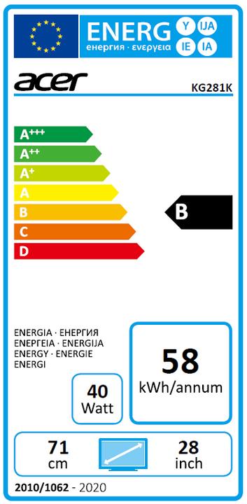 Energie-Label Acer KG1 KG281KAbmiipx (3840 x 2160 Pixel, 28")