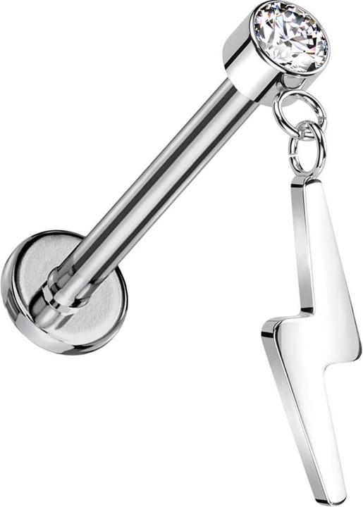 Star Piercing Micro Threadless Labret silber Zylinder silber Kristall silber Anhänger Blitz silber (ohne Messing, Titan G23)