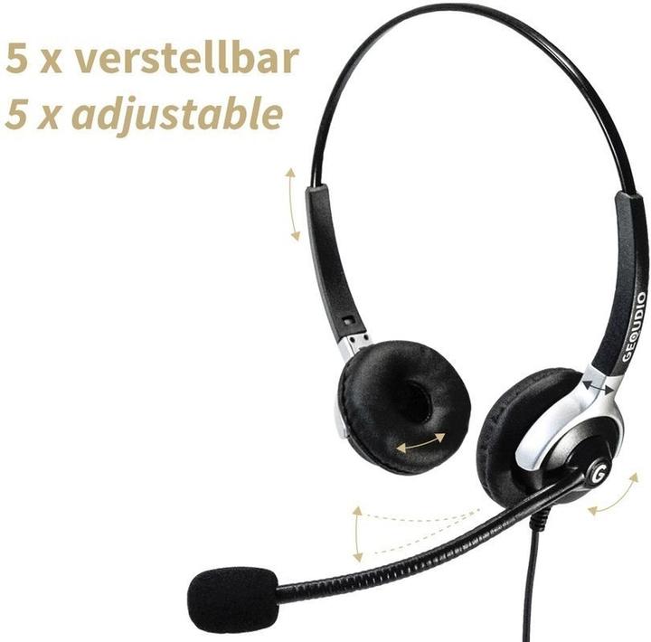 Produktbild Gequdio Headset 2-Ohr mit 2,5mm Klinke kompatibel für Gigaset/Cisco-SPA/Panasonic (Kabelgebunden)