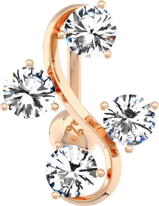 Star Piercing Banane rosegold mit Kugel Rebe mit vier Kristallen silber (Chirurgenstahl 316L, Messing)