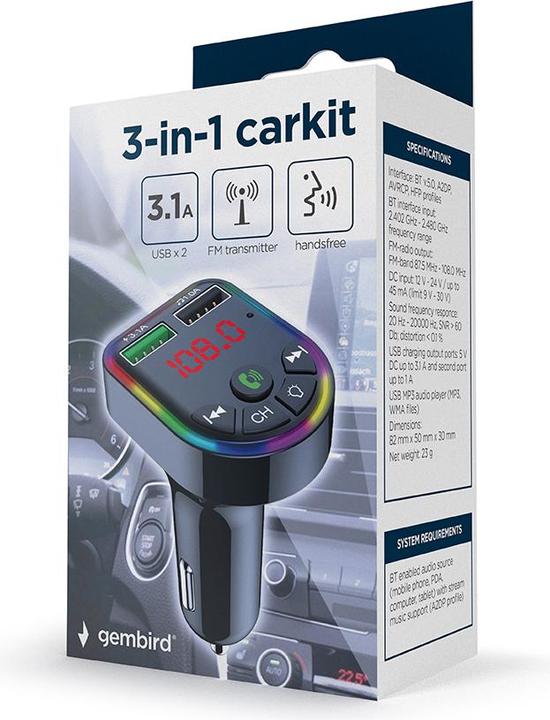 Produktbild Gembird Mobile Charger Car USB 3in1/Fm Transmitter Btt-05