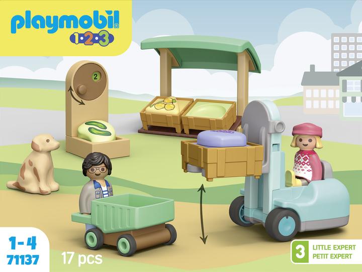 Actual product image Playmobil 71137 1.2.3: Organic market stall & forklift truck (71137, Playmobil 1.2.3)