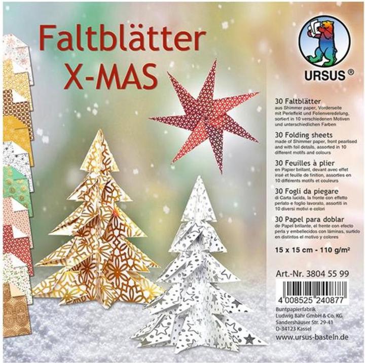 Image du produit Ursus Feuilles à plier X-Mas 15 x 15 cm, 110 g/m², 30 feuilles, multicolores (110 g/m², 30 x)