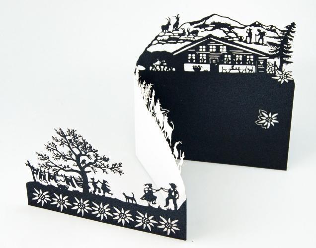 Hervorragend Scherenschnitt Karte Berghütte 3-teilig schwarz weiss (3 pcs)