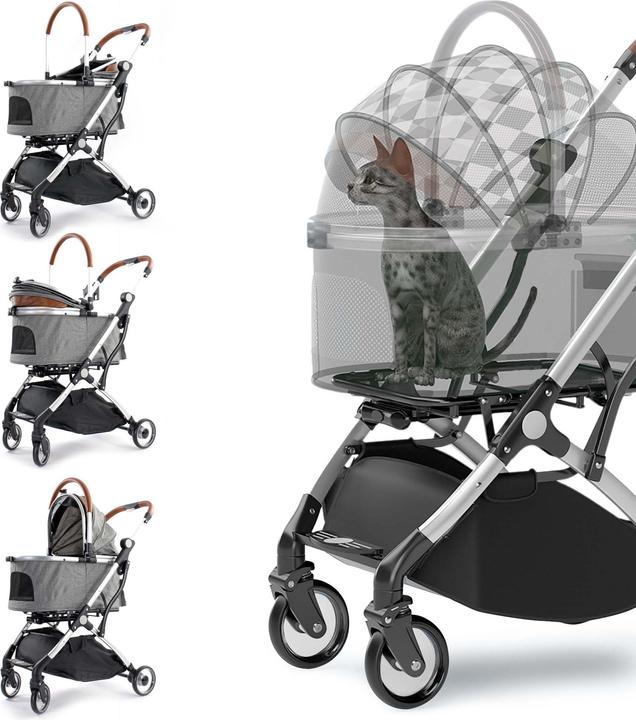 Actual product image Fudajo 2in1 Dog Buggy Foldable Dog Pram Grey Domestic Animals’ Pushchair with Rack Transport Bag (Cat, Dog, Breathable, Foldable)