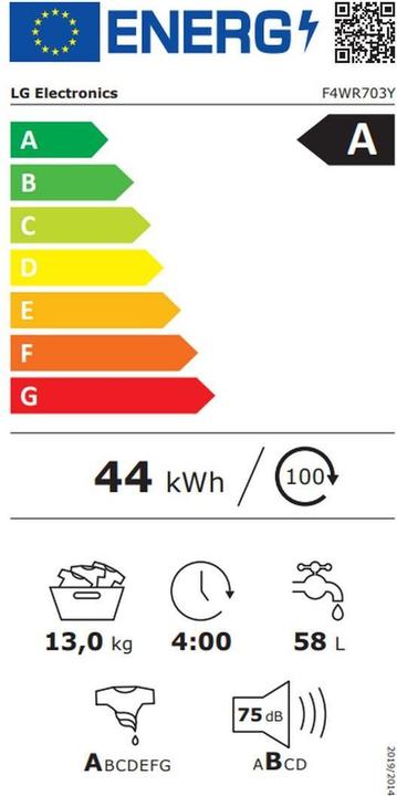Label énergétique LG F4WR703Y (13 kg)