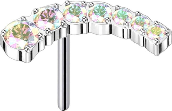 Actual product image Star Piercing Threadless silver curved seven descending crystals multicolour (Titanium G23, without brass)