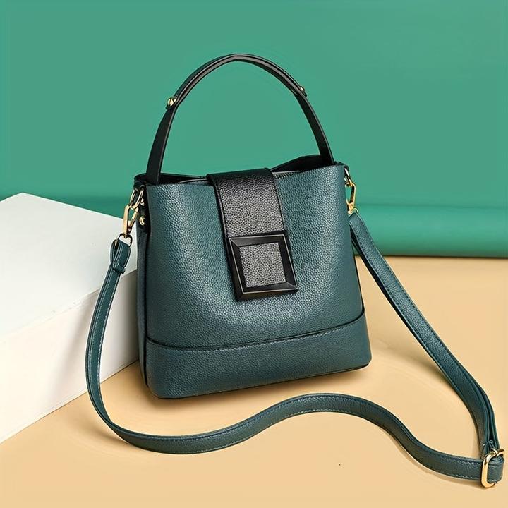 Only-Bags.Store Elegante einfarbige Kunstleder-Eimertasche mit verstellbarem Riemen - vielseitige Crossbody &