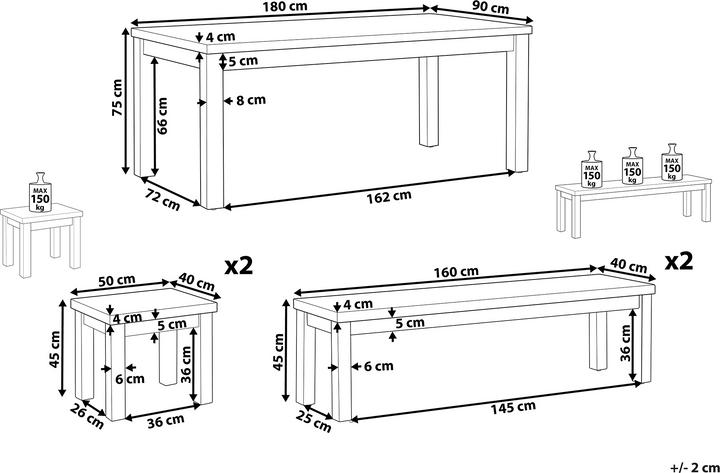 Produktbild Beliani Gartenmöbel Set Beton / Akazienholz grau 8-Sitzer 2 Bänke 2 Hocker OSTUNI (180 cm)
