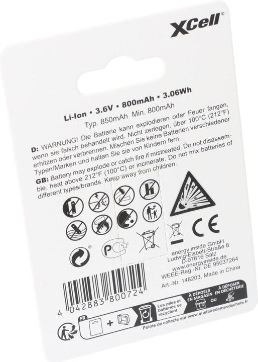 Produktbild XCell Akku Pro 16340, CR123A geschützter, mit USB-C Ladebuchse (1 Stk., RCR123A, 850 mAh)
