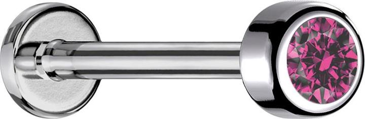 Star Piercing Micro Labret Innengewinde silber Zylinder mit Kristall pink (Titan G23, ohne Messing)