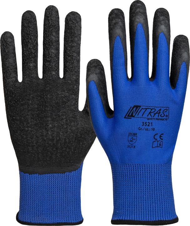 Produktbild Nitras Nylonhandschuhe, blau, Latex-Beschichtung, schwarz (Farbcode: 2210), schrumpfgeraut für extre (7, 8, 9, 10, 11, 12)