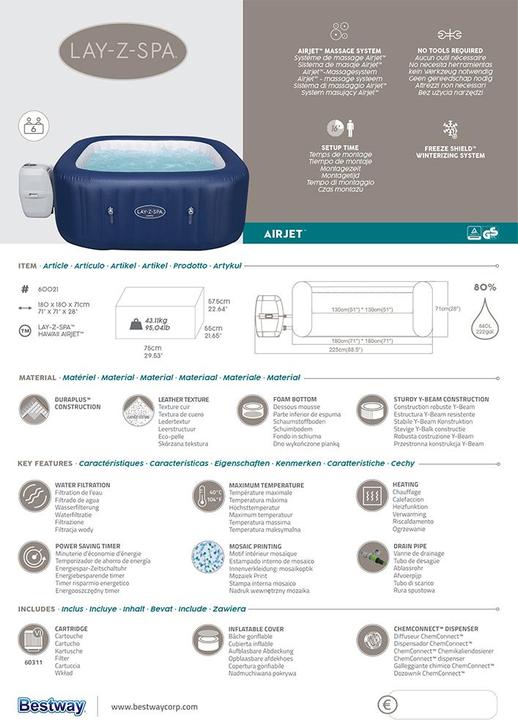 Image du produit Bestway LAY-Z-SPA Hawaii AirJet Whirlpool (6 pers.)
