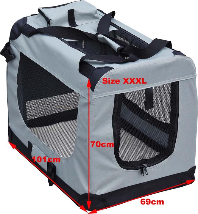 Produktbild Wiltec Fudajo Transportbox XXXL Faltbar Grau 100x69x69cm Hundebox Katzenbox Reisebox (Hund, Faltbar)