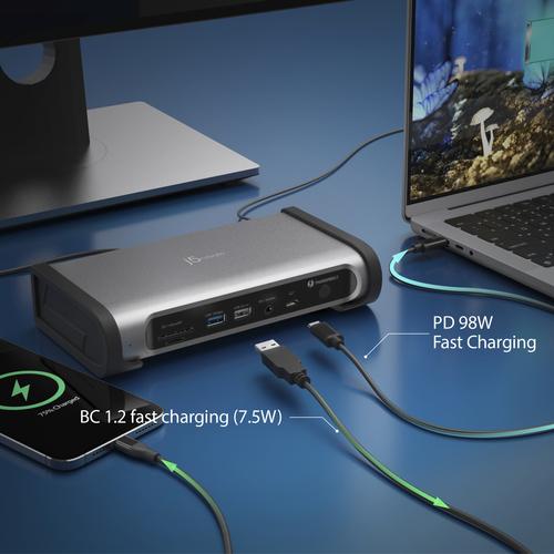 Produktbild j5Create JTD568, Kabelgebunden, Thunderbolt 4, 98 W, 10,1000,2500,100 Mbit/s, Grau, Dark / Space Gre (Thunderbolt, 4 Ports)