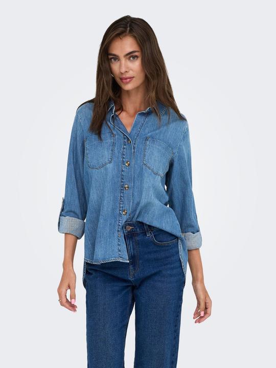 Immagine prodotto Only Normal geschnitten Hemdkragen Umgeschlagene Ärmelbündchen Jeanshemd Jeanshemd (M)