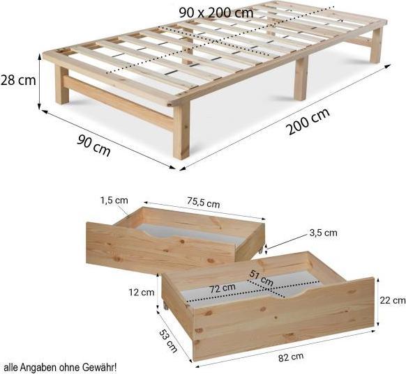 Produktbild Homestyle4u Palettenbett mit Bettkasten und Lattenrost (90 x 200 cm)